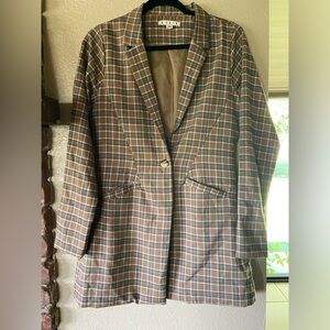 Muted yellow and black long blazer